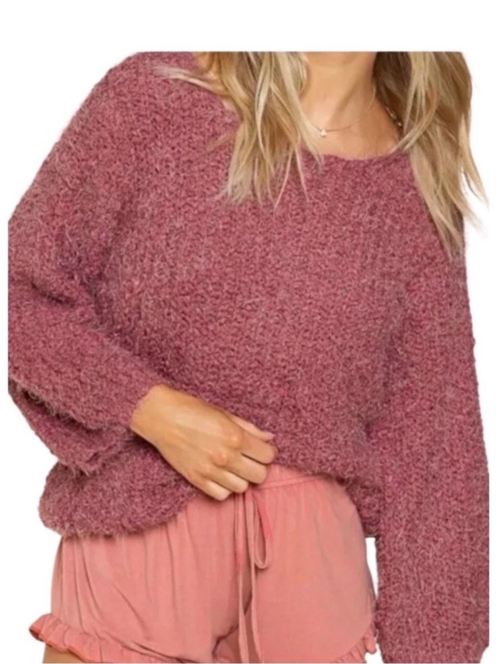 POL NWT Cranberry Nubby Soft Sweater Long Sleeve Eyelash Pullover Large L